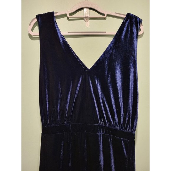 New Modcloth X Collectif Angel Navy Blue Velvet Maxi Dress Sleeveless Slit Sz 16 - Picture 3 of 9